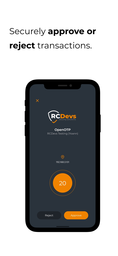 OpenOTP Token - OpenOTP Token app interface to securely approve or reject login transactions