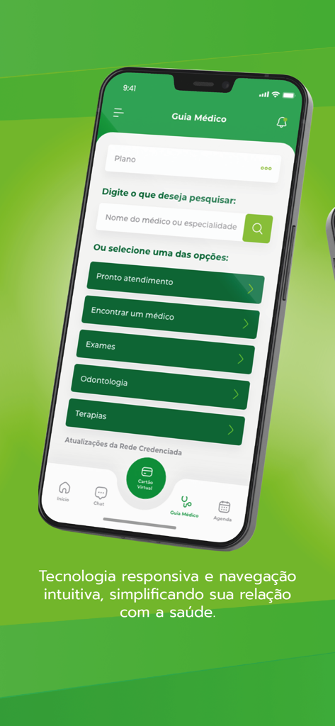 Doctor Clin - Interface of the Doctor Clin app showing the Medical Guide feature with a search bar and healthcare categories.