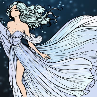 realistic woman in dress flowing the the wind