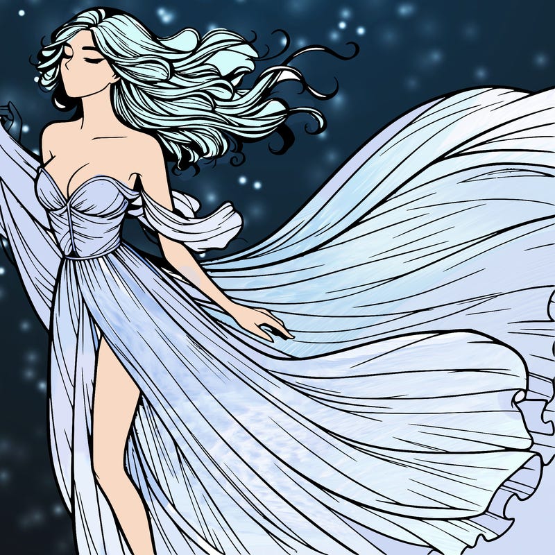 realistic woman in dress flowing the the wind