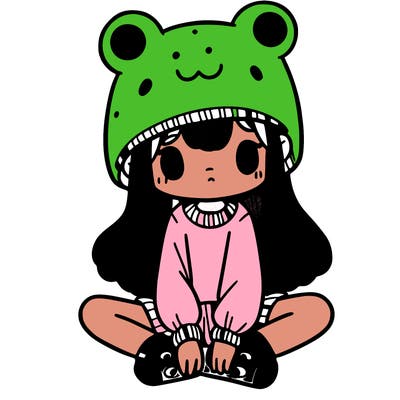 a girl wearing a frog hat and some frog socks