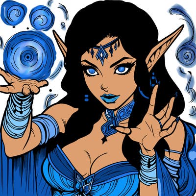 realistic scary beautiful elf sorceress casting spell