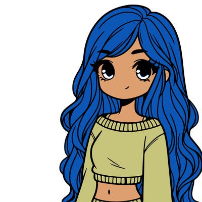 girl with long hair and a crop top with a sweater