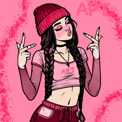realistic teenage girl with braids and a beanie and crop top doing 🫶🏼
