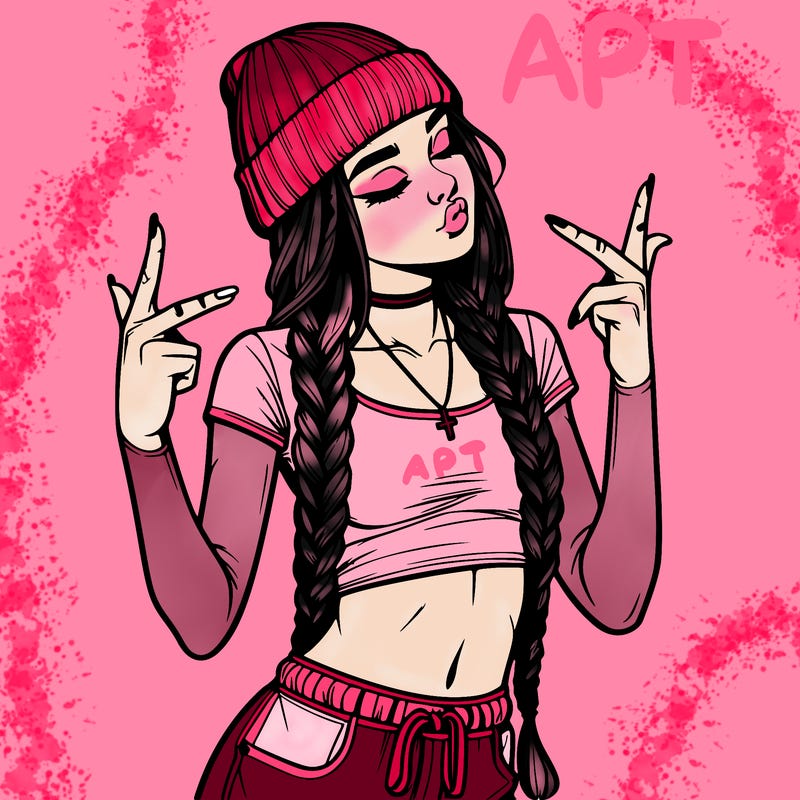 realistic teenage girl with braids and a beanie and crop top doing 🫶🏼