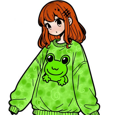 girl wearing frogging sweatshirt