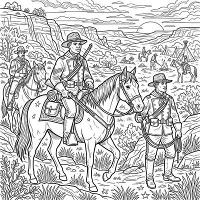 Step back in time with this engaging Buffalo Soldiers coloring page, specially designed for adult enthusiasts. Discover the rich history and intricate details of these brave soldiers as you bring their world to life with color.