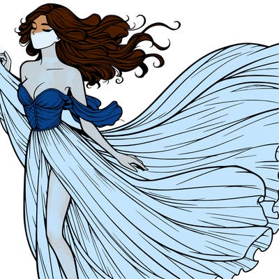 realistic woman in dress flowing the the wind