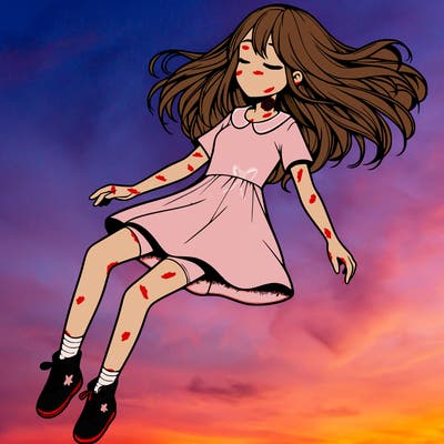 realistic girl floating