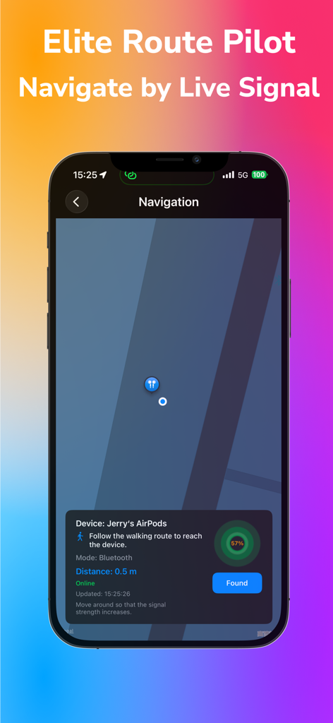 Bluetooth Explorer:AI Terminal - Bluetooth Explorer app navigation interface showing real time signal strength and distance tracking for a BLE device