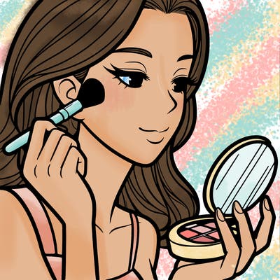 little girl putting on makeup