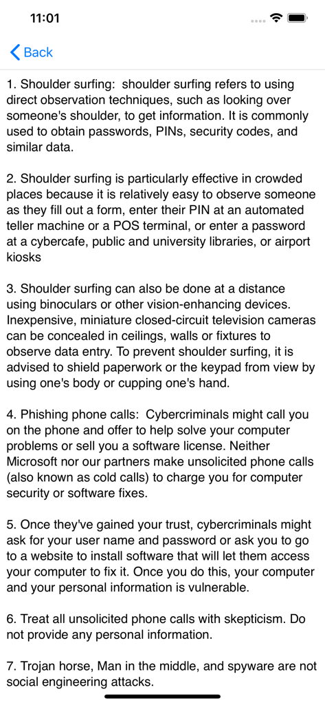 Explanation of IT security concepts like shoulder surfing and phishing in the Aplus Core 2 Exam Sim app