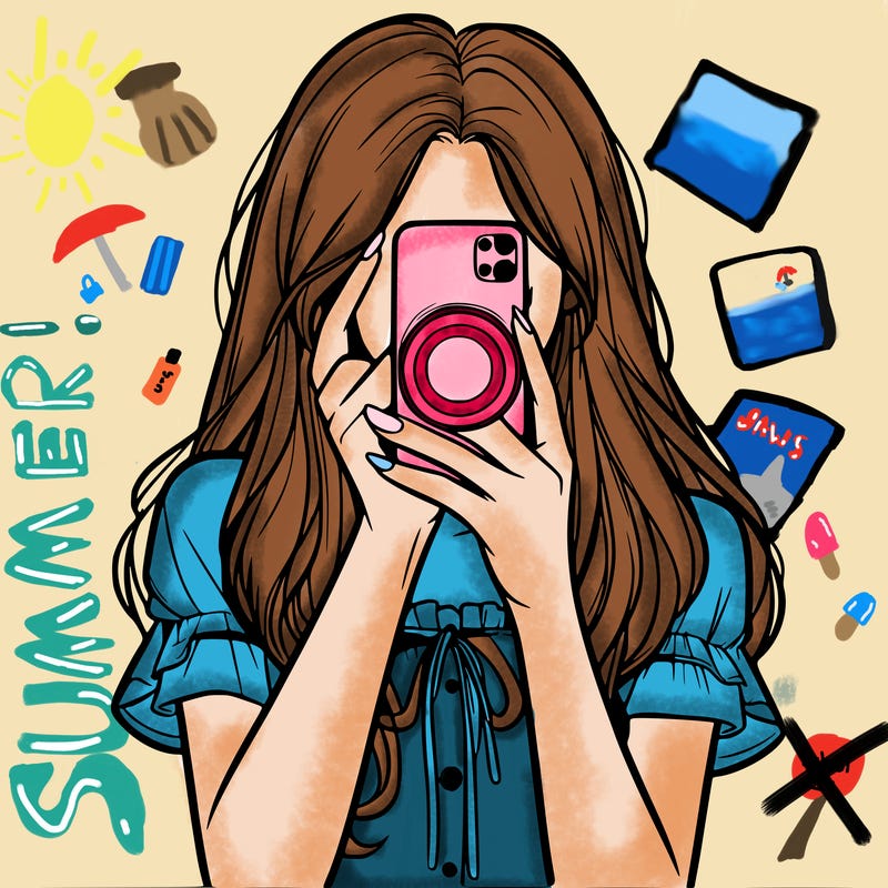 a realistic girl holding her phone taking pictures