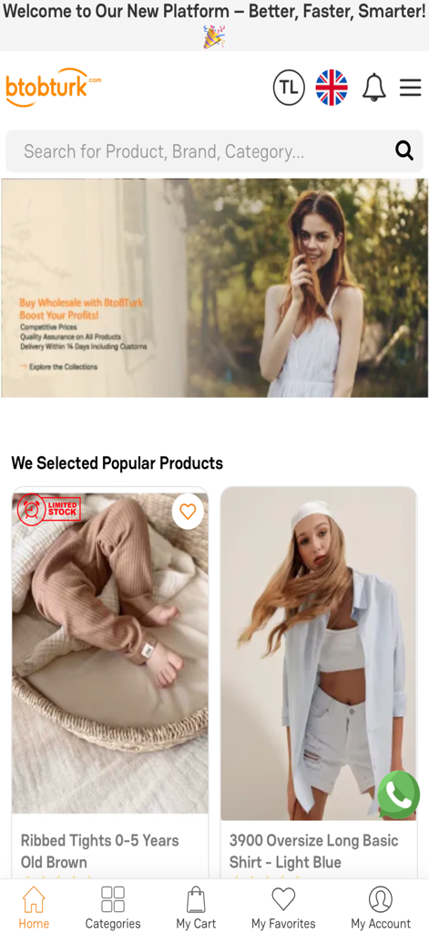 Btobturk - Btobturk mobile app home screen featuring wholesale Turkish textiles and popular clothing collections.