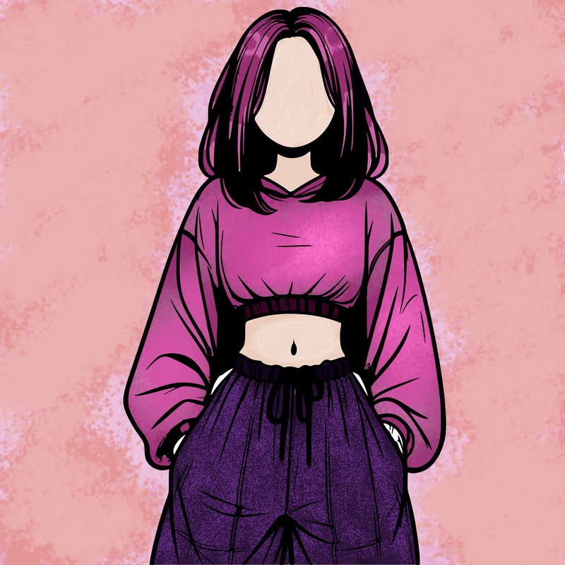 realistic girl faceless with baggy pants and a crop top
