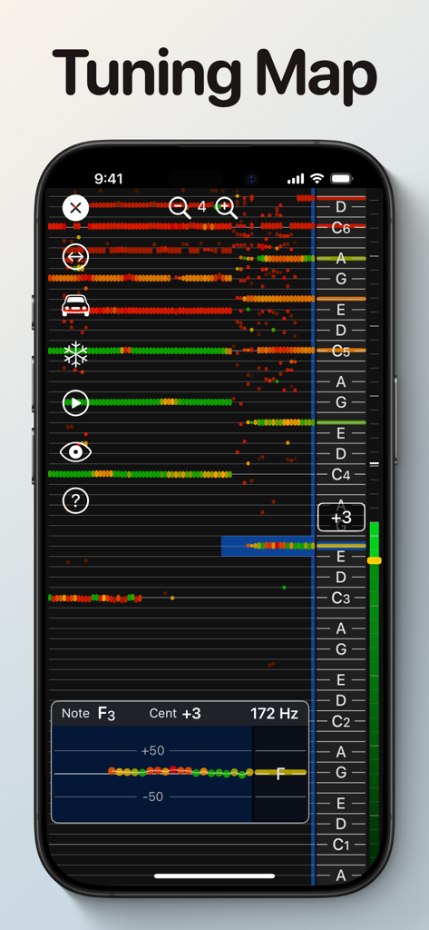 UniTuner Pro - Chromatic Tuner - UniTuner Pro app interface displaying the Tuning Map feature for precise intonation analysis of musical notes