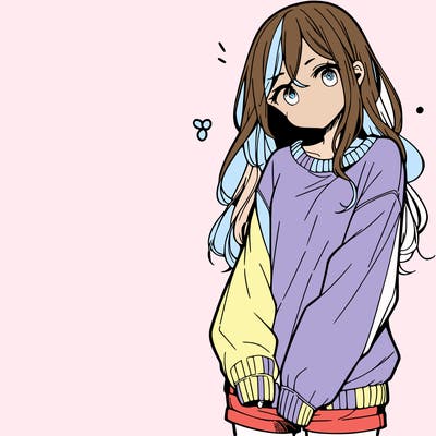 manga teen girl  in a sweater and baggy pants