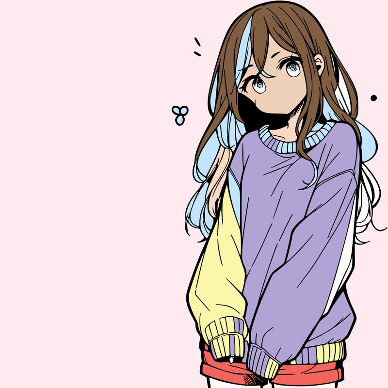 manga teen girl  in a sweater and baggy pants