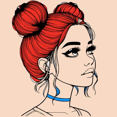 realistic girl with buns on the top of her head