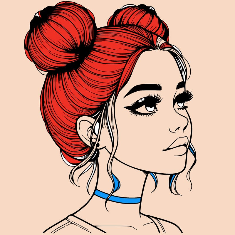 realistic girl with buns on the top of her head