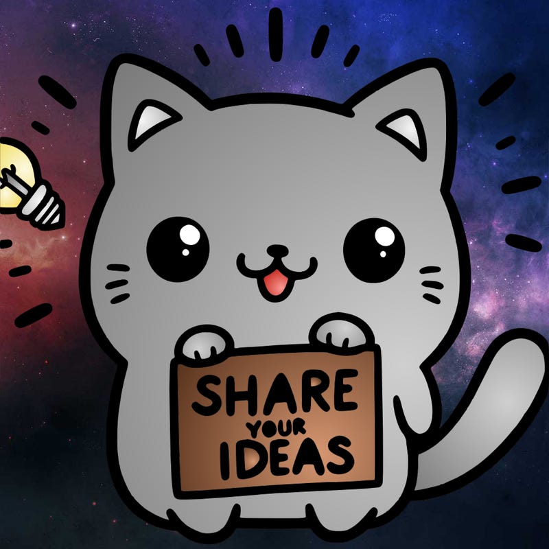 a cute cat saying share your ideas