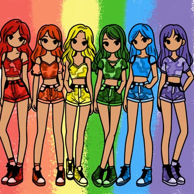 a group of girls wearing crop tops and shorts