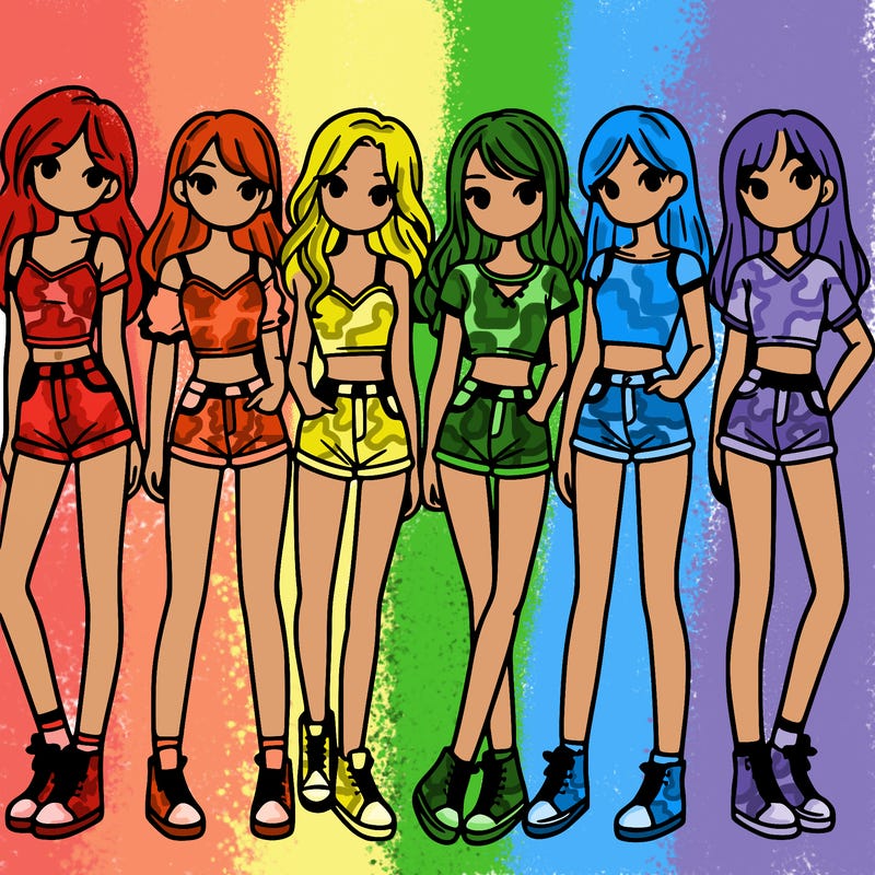 a group of girls wearing crop tops and shorts