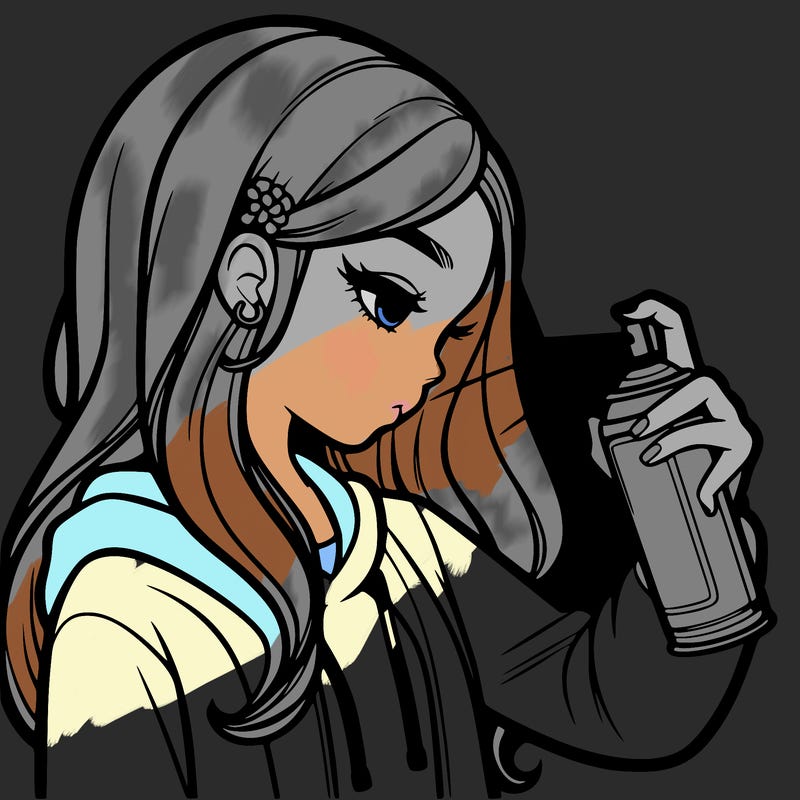 a realistic girl spray painting