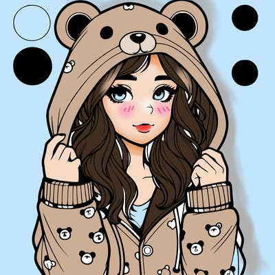 realistic girl in a animal pjs hoodie
