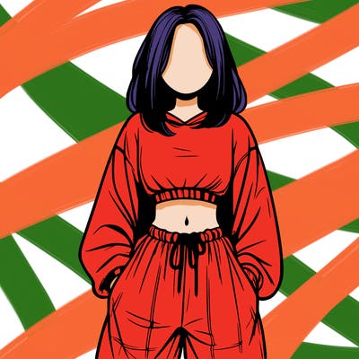 realistic girl faceless with baggy pants and a crop top