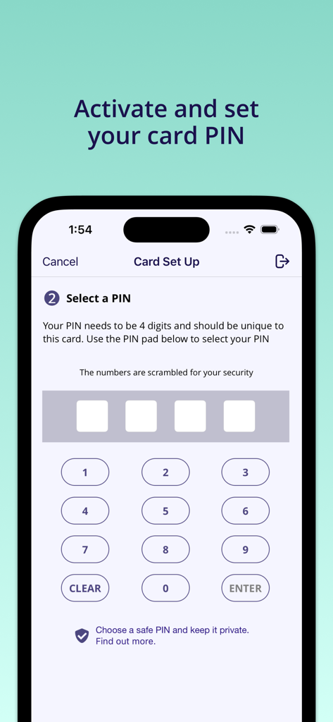 TSB Bank Ltd Mobile Banking - TSB Bank mobile app screen for activating and setting a new card PIN