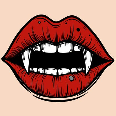 lips with vampire teeth