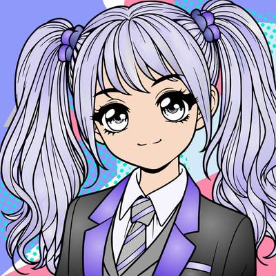 realistic girl with two ponytails and a suit on