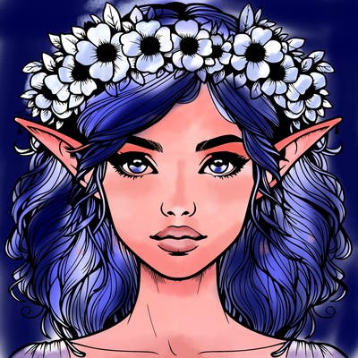realistic female elf with flower crown