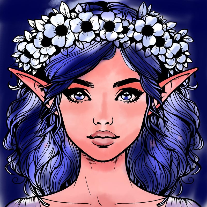 realistic female elf with flower crown