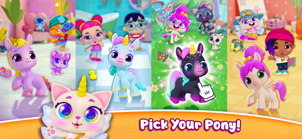 Pocket Town - Animal World - A variety of colorful cartoon ponies and animal characters in the Pocket Town mobile game.