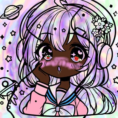 cute anime girl with space accessories