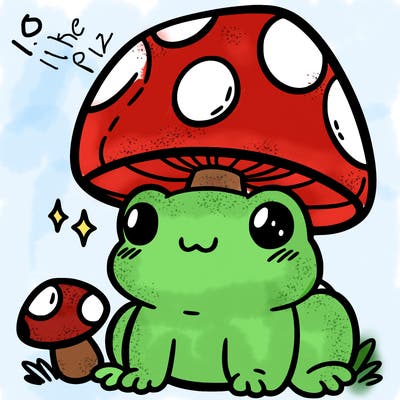 a cute frog with a mushroom hat