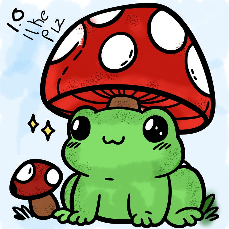 a cute frog with a mushroom hat