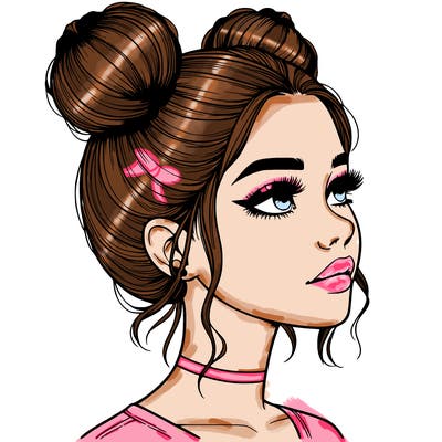realistic girl with buns on the top of her head