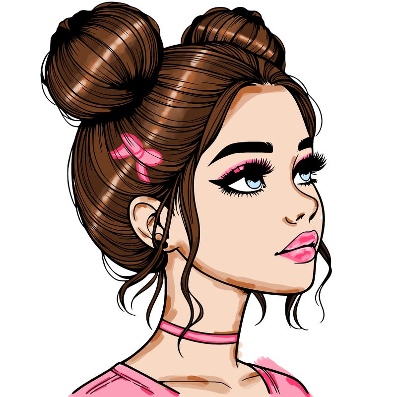 realistic girl with buns on the top of her head