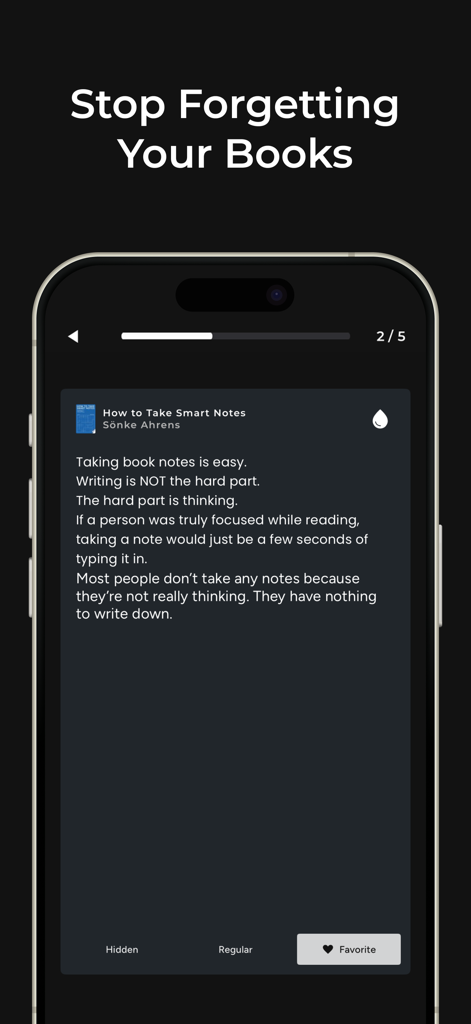 BookNote - Book Tracker & TBR - Pantalla de iPhone mostrando una nota detallada del libro 'Cómo Tomar Notas Inteligentes' en la aplicación BookNote.