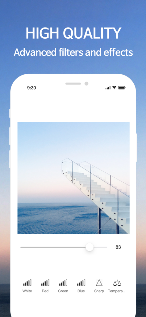 LAUV : Travel photo filters - Smartphone screen showing the LAUV app with advanced photo filters and professional color adjustment tools for travel photography