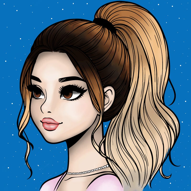 realistic girl with a high ponytail