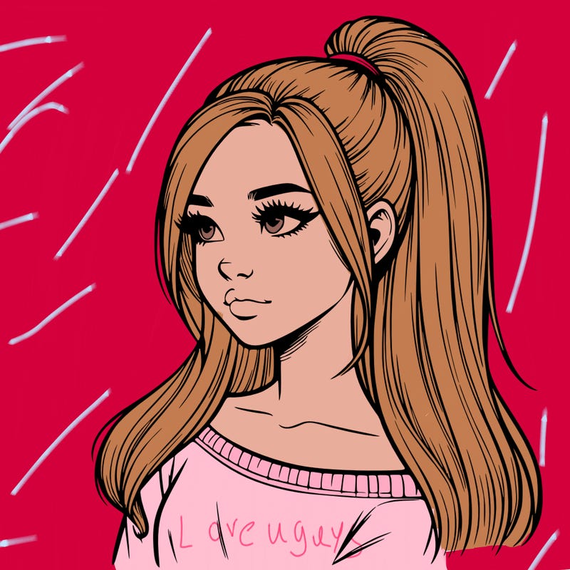 realistic girl with a high ponytail