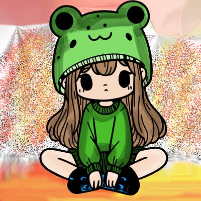 a girl wearing a frog hat and some frog socks
