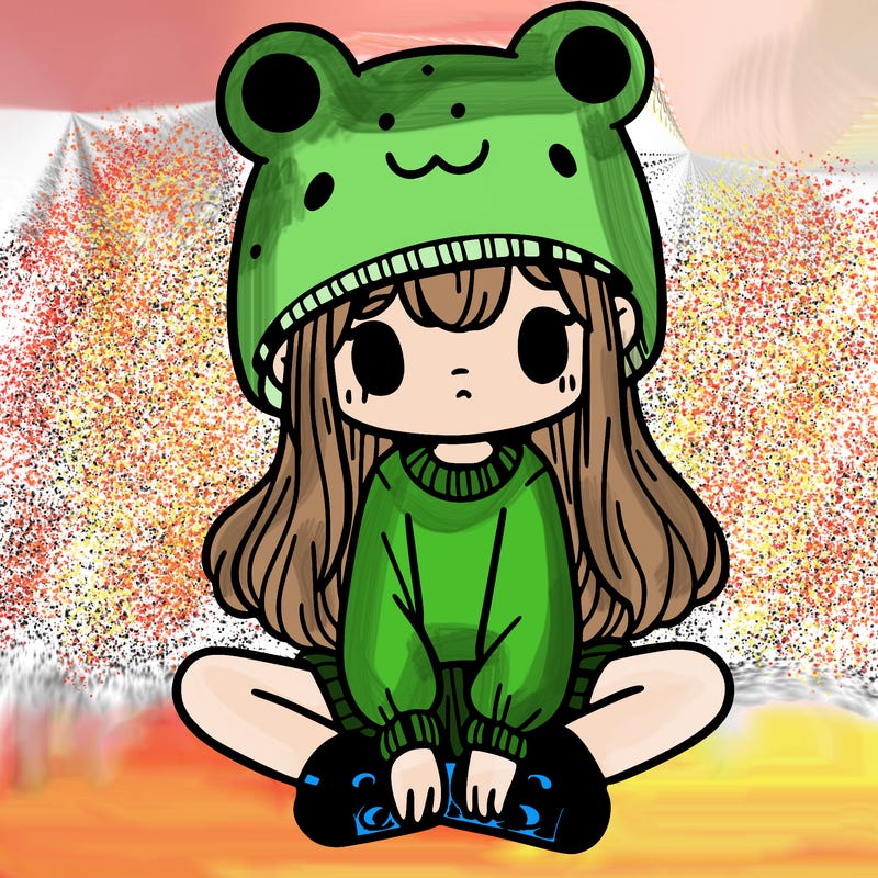 a girl wearing a frog hat and some frog socks