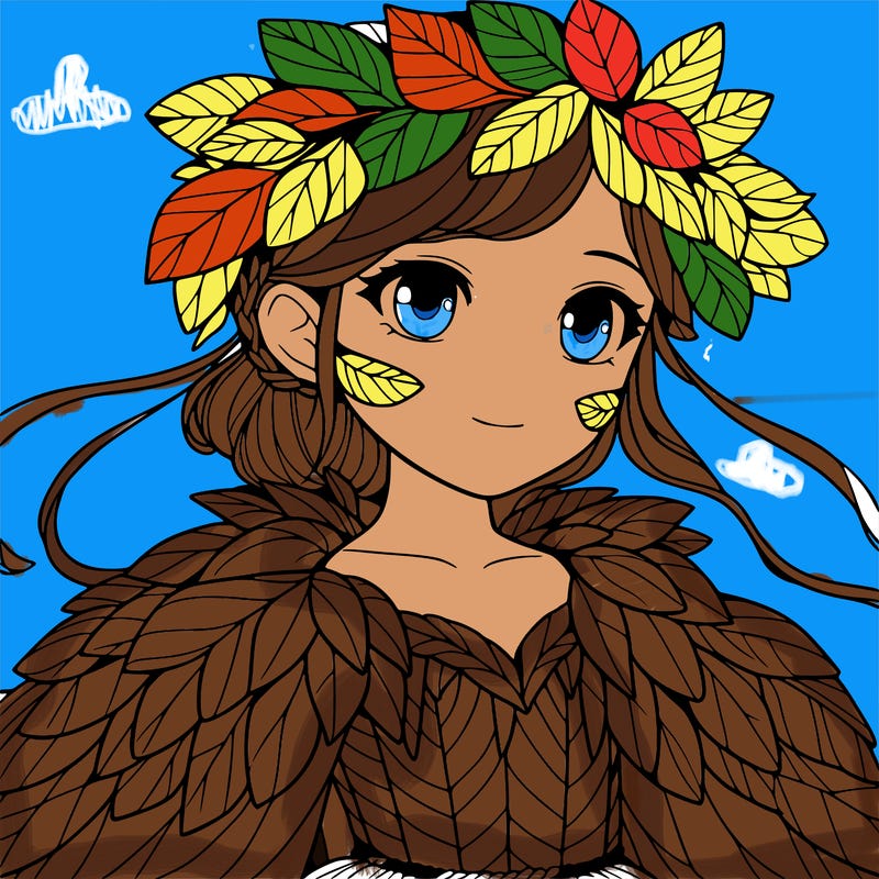 a realistic girl with a costume made of leaves