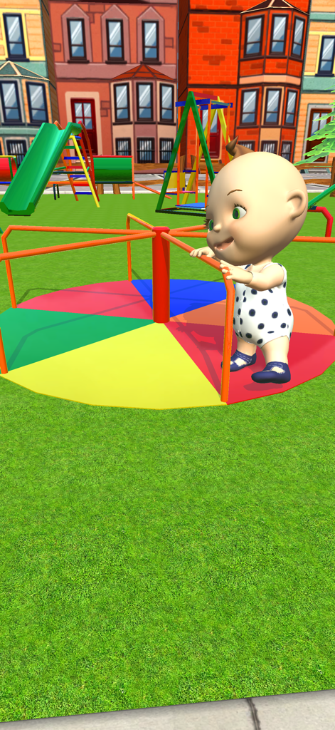 My Baby Babsy - Playground Fun - Baby Babsy standing on a colorful merry go round in a virtual playground