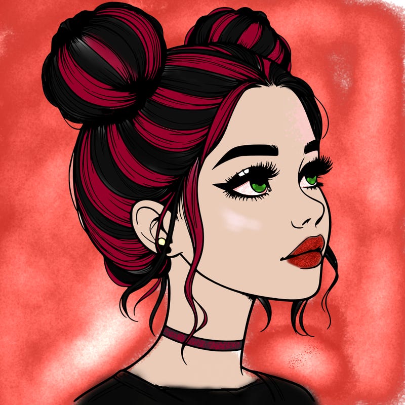 realistic girl with buns on the top of her head